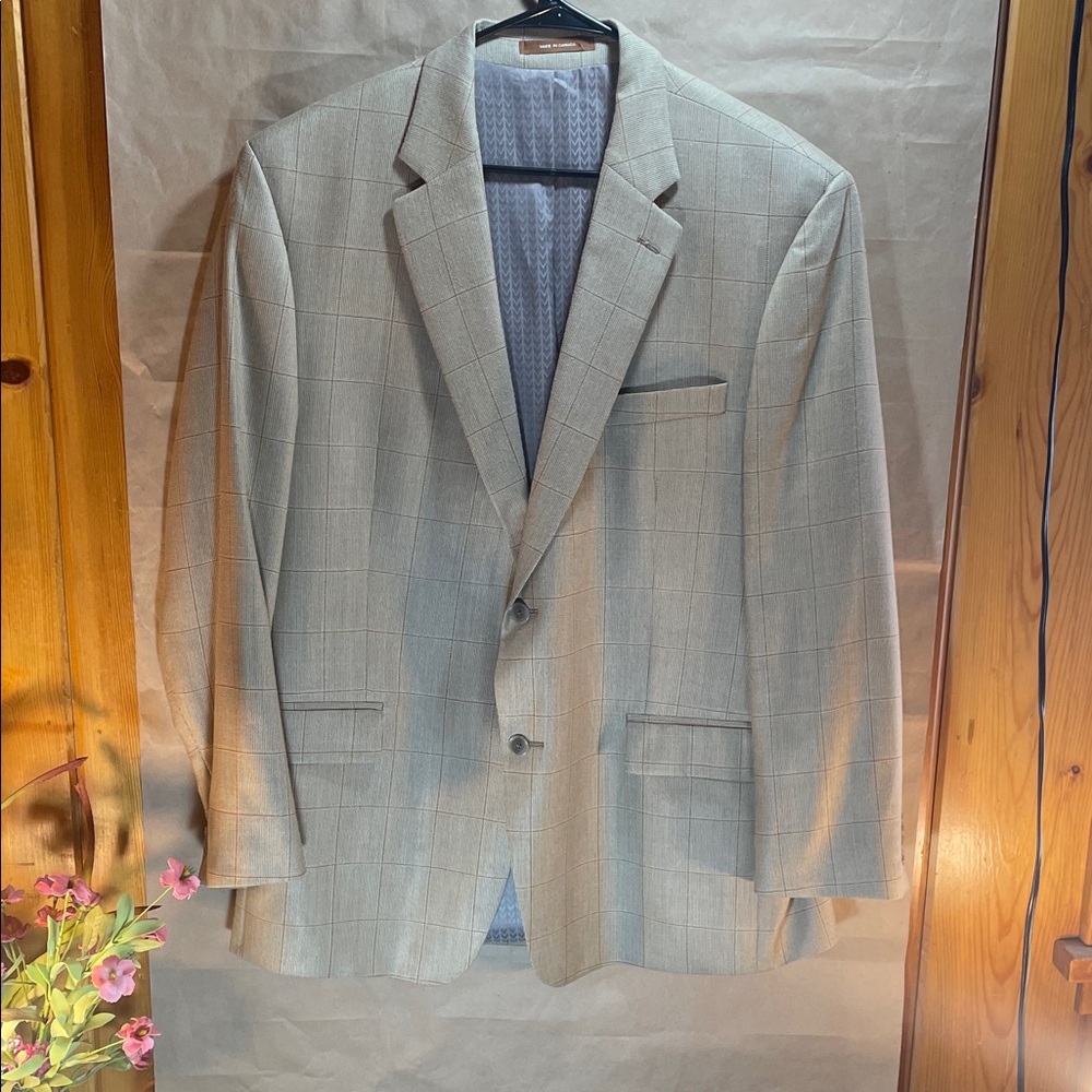 Michael Kors Light Stan Beige Plaid Blazer Wool & Silk 44R Fully lined